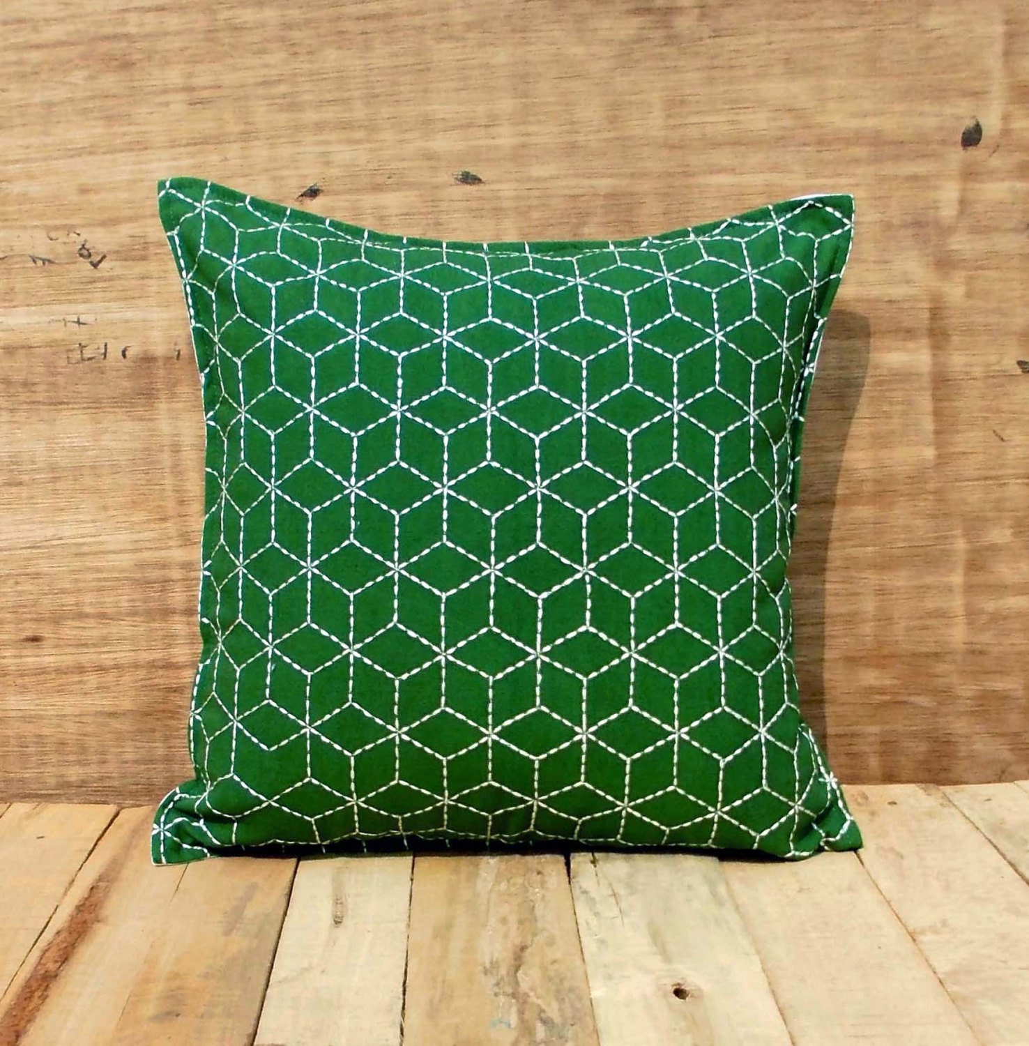 Emerald green throw pillow cover cotton cushion embroidered