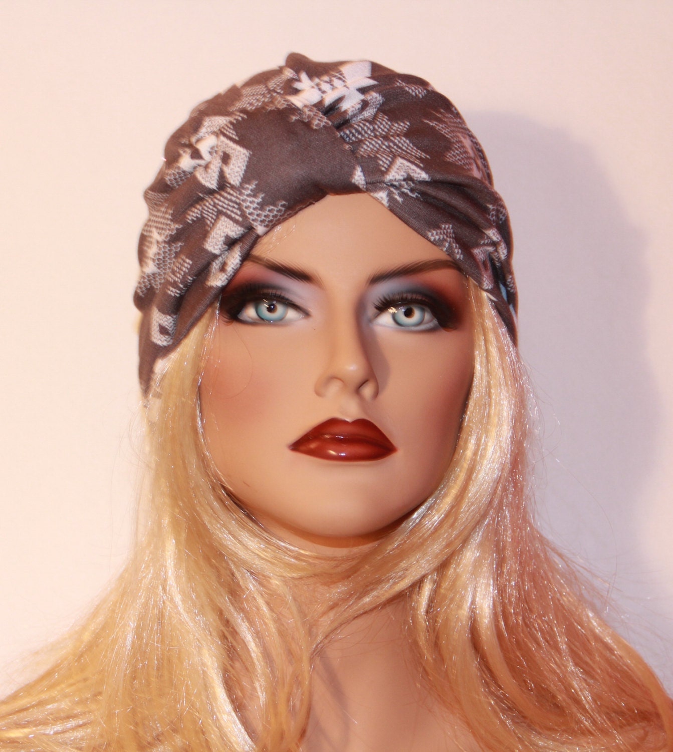 Turban Headband Gray Tribal Full Head Turban by moviestarjewelry