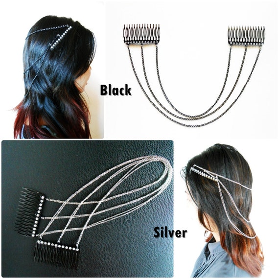 Layered Silver Hair Chain Accessory Bohemian Chic Diamond