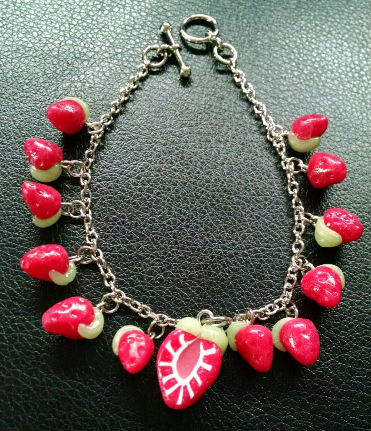 Kawaii Tiny Strawberries Charm Bracelet Cute Fruit Jewelry