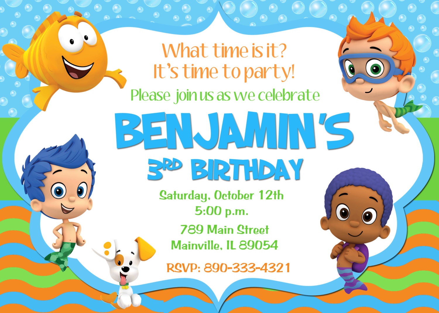 Bubble Guppies Birthday Party Invitation Printable or