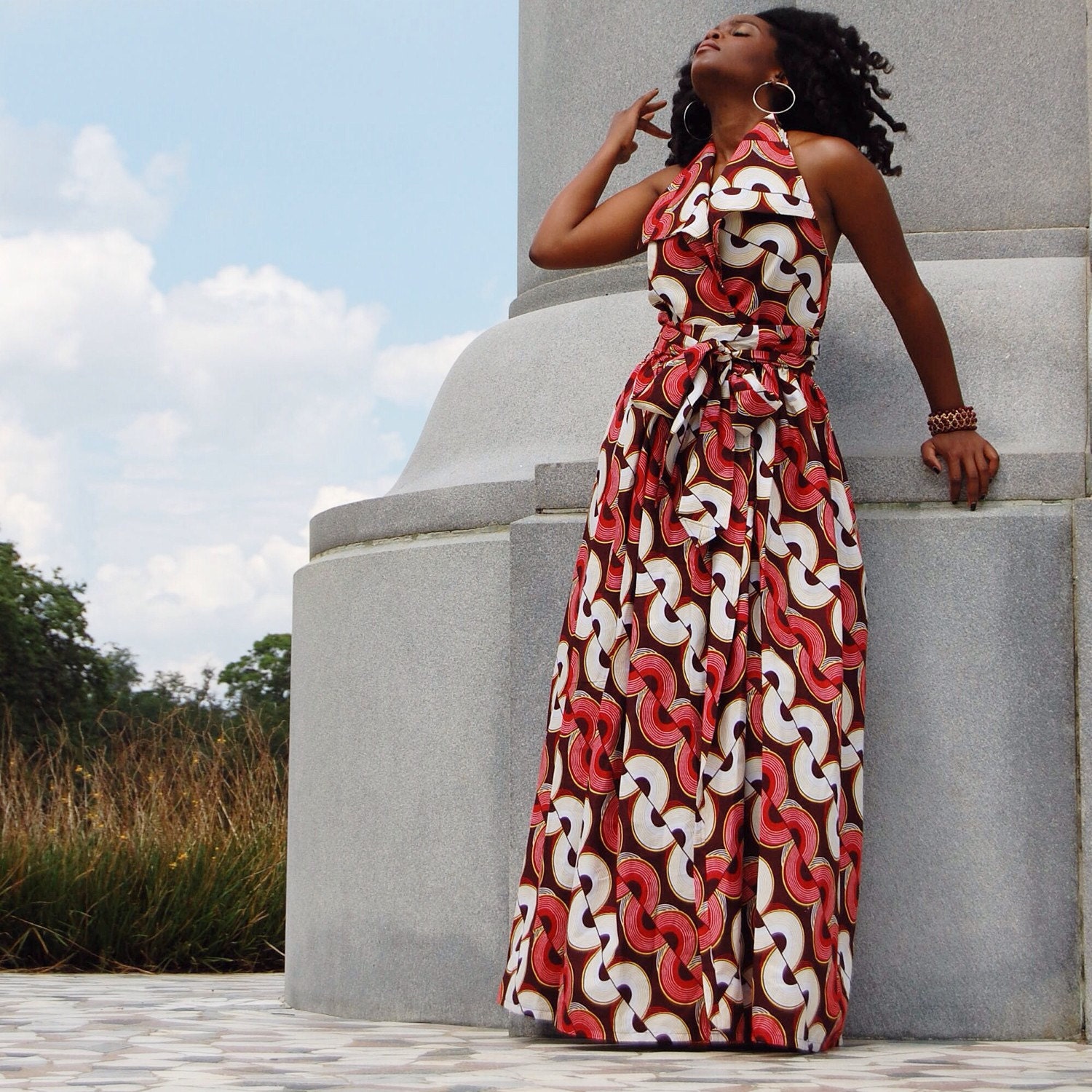 African Print Wrap Halter Maxi Dress with by ALeapOfStyle on Etsy