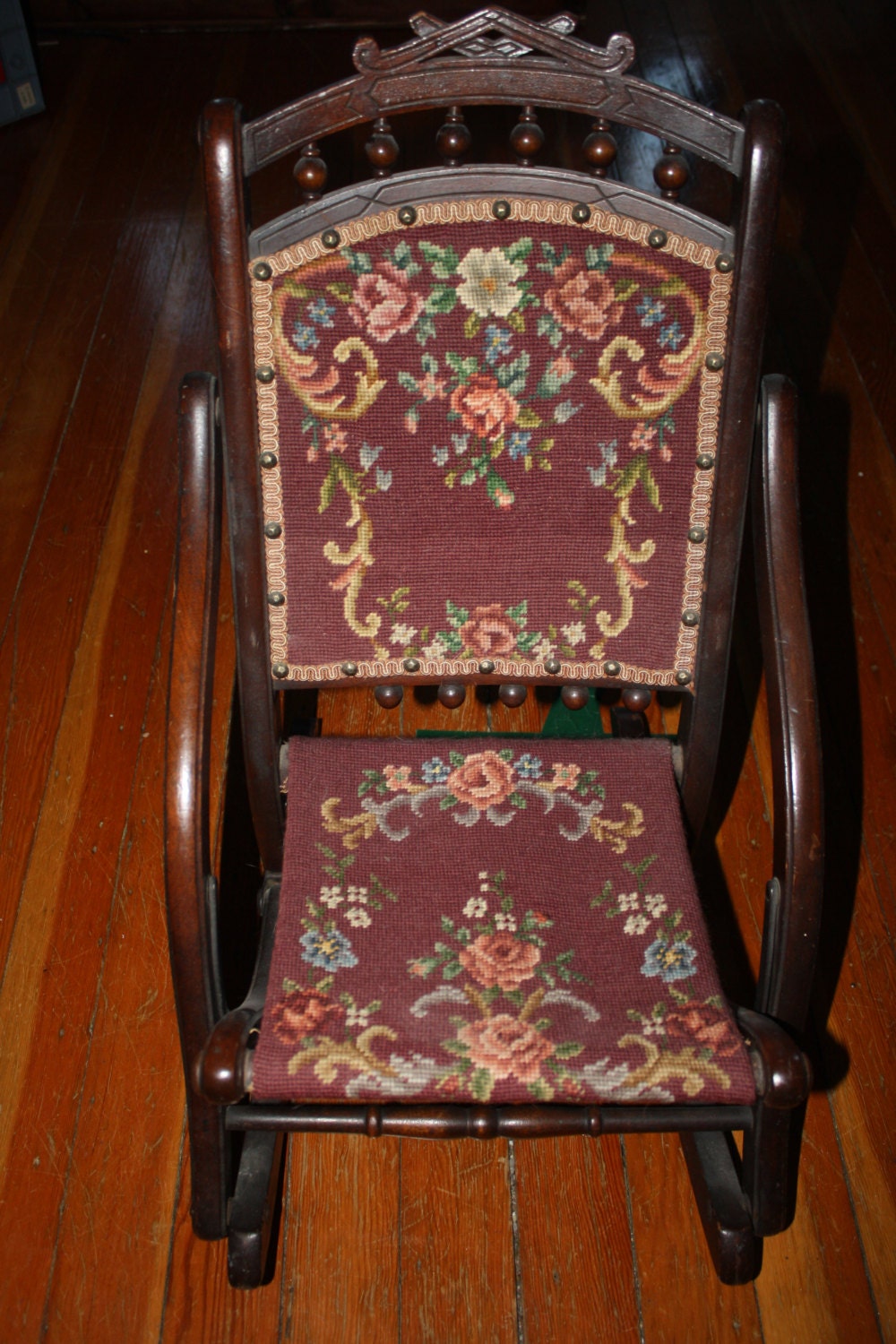 Victorian Eastlake children’s rocking chair, needlepoint seat Haute Juice