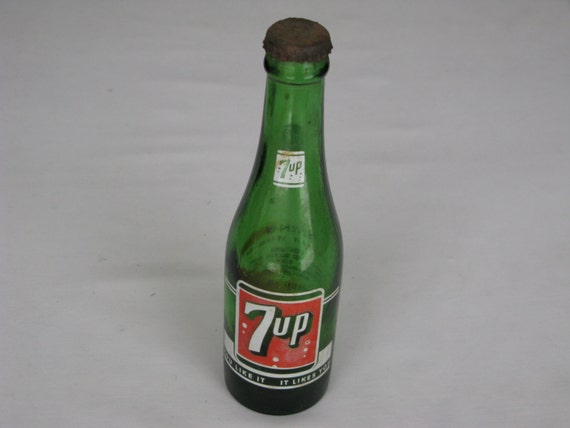 Vintage 1950s 7UP Bottle Dark Green by WowFactorCollectible