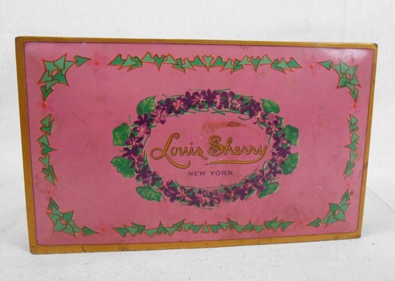 Vintage Louis Sherry Shabby Pink Candy Tin