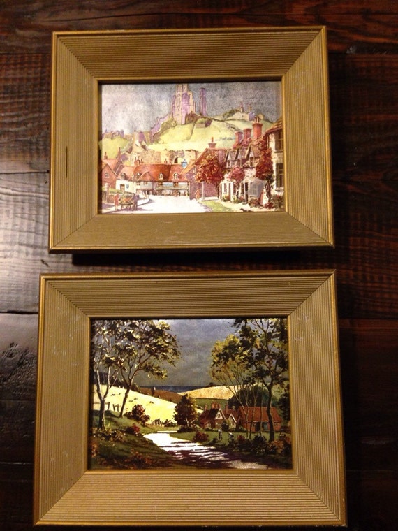 2 European landscape framed prints by burlapvintagekc on Etsy