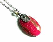 925 Sterling Silver Genuine Botswana Agate Necklace Pink Botswana Agate Pendant Necklace Gemstone Necklace Agate Pendant Necklace Pink Stone
