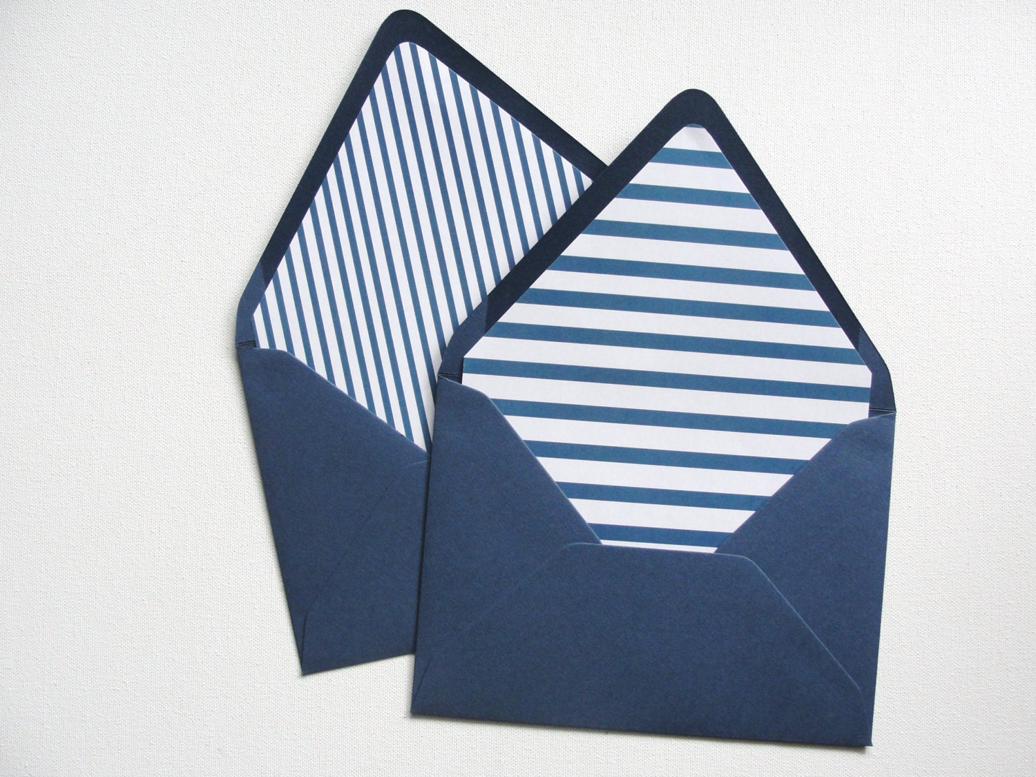 Set of 10 / Navy Blue Striped Lined Envelopes / Custom Color