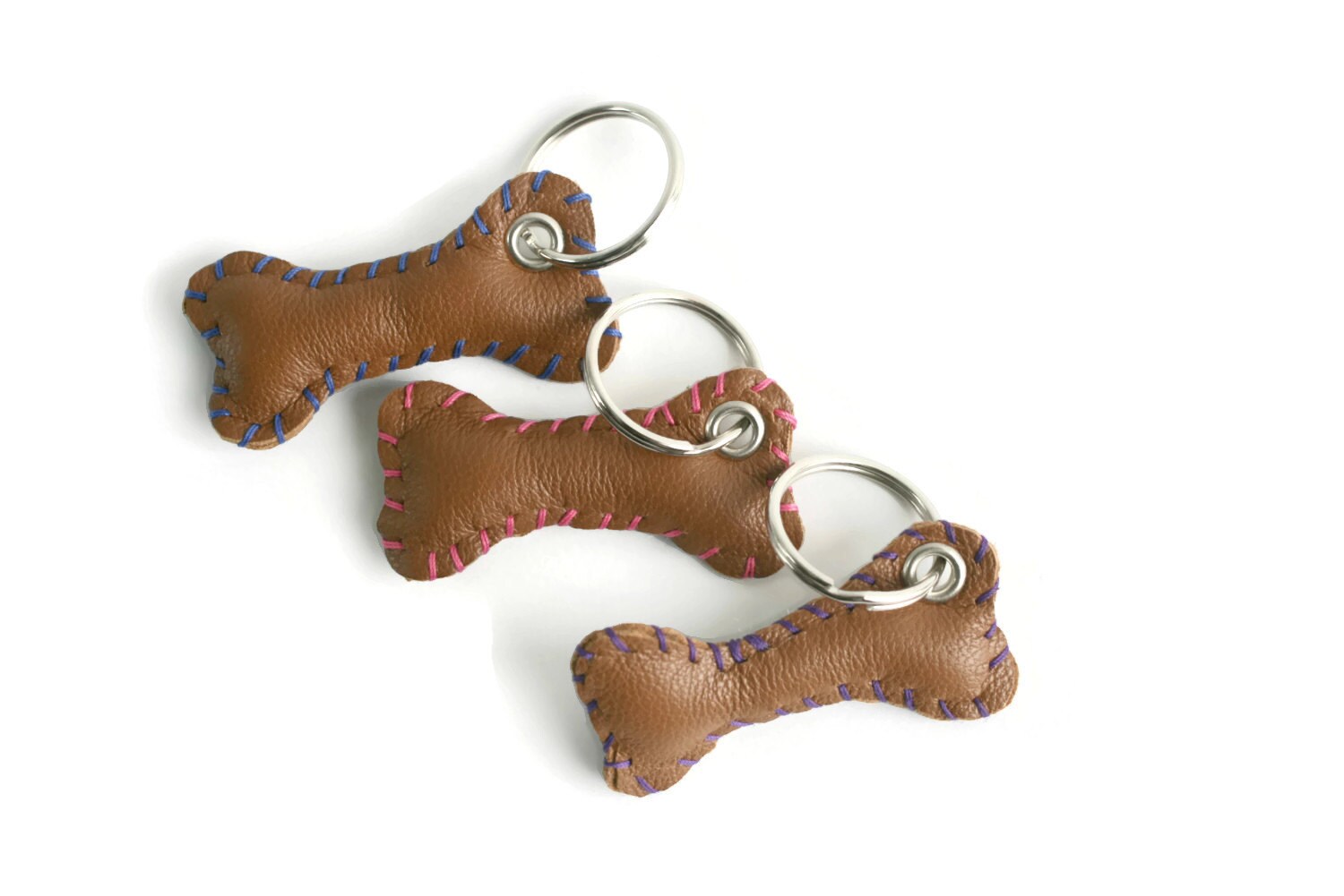 Purple Dog Bone Keychain Leather Keychain by LeatherUnleashed