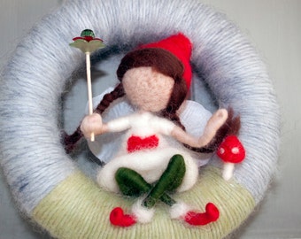 Needle felted fairy yarn wreath