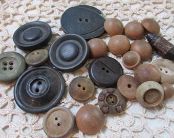 Old slightly scruffy wood buttons recycled reclaimed lot of 25