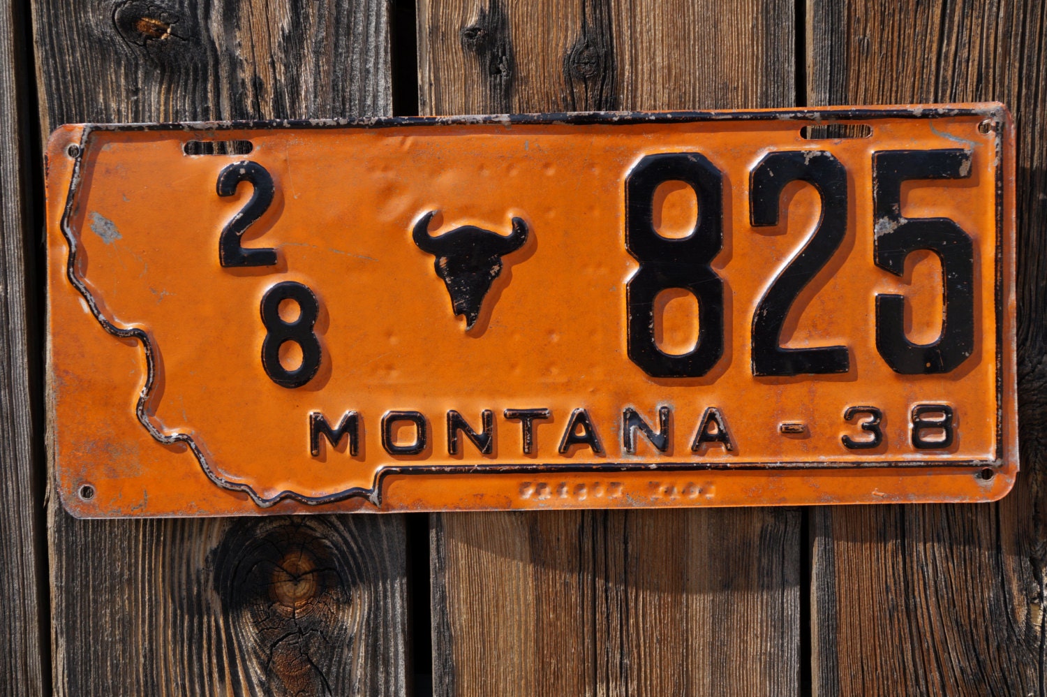 1938 MONTANA prison made LICENSE PLATE C M Russell Orange