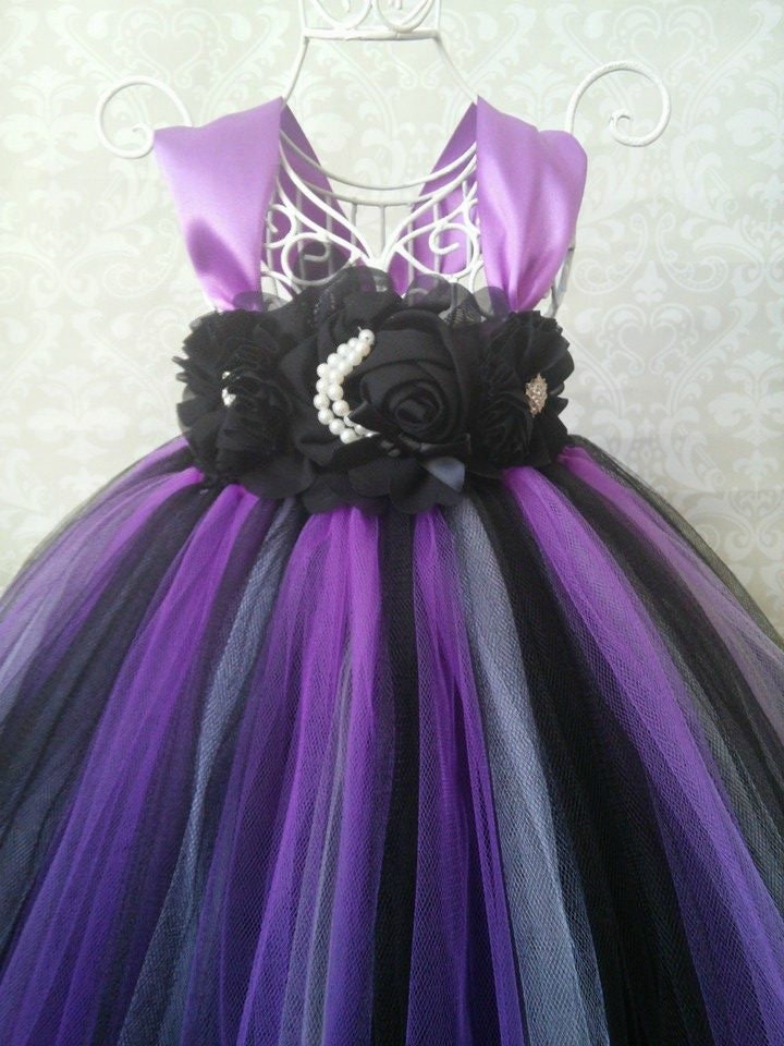 Purple Black Flower Girl Dress