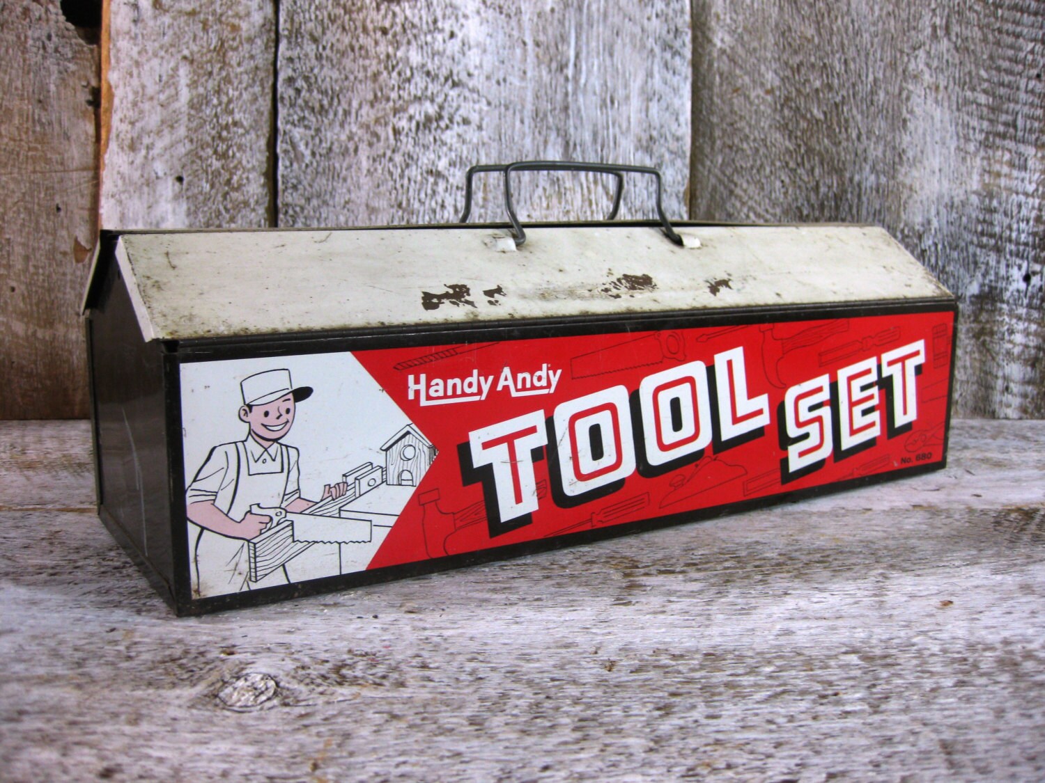 Vintage Handy Andy Metal Utility Tool Set Box ~ Industrial Tool Box ...