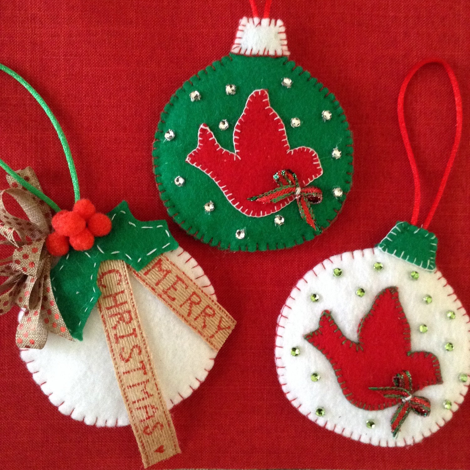 Christmas handmade felt ornaments ( set of 3 ) design and decor with cute details