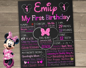 Minnie Mouse First Birthday Chalkboard, Minnie Mouse Chalkboard Sign, 1st Birthday Chalkboard, First Birthday Chalkboard Sign, Minnie Sign