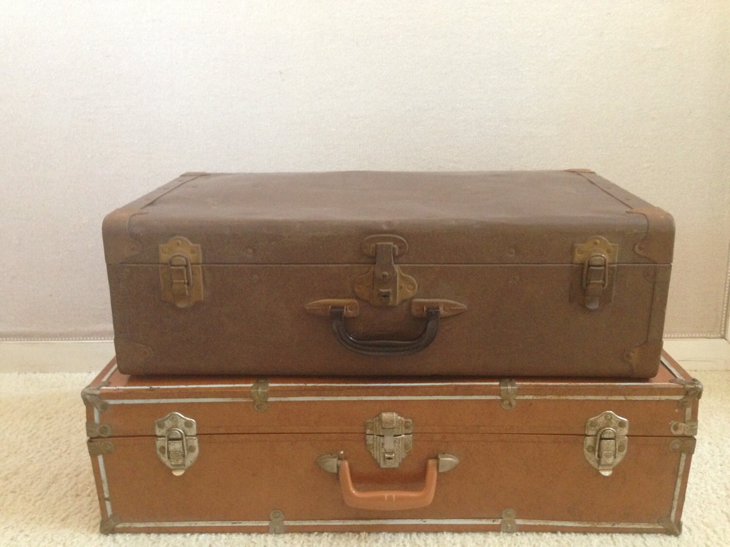 Vintage Brown Metal Suitcase for Stacking or by thisgirlsjunk