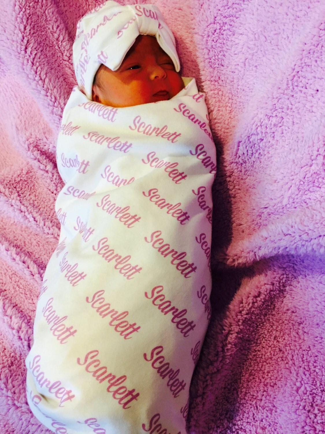 Personalized Swaddle Blanket and Bow Hat Set Baby Hospital