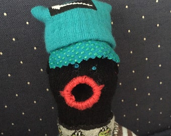 Stuffed Sock Critter; Quirky Handmade Sock Animal Made from Recycled Materials ; OOAK; Tooth Fairy Pillow (Racer)