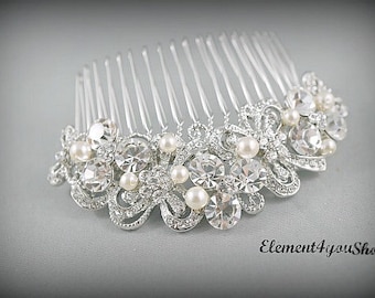 Bridal comb, Rhinestone hair comb, Wedding silver comb, Bride hair comb, Wedding head piece, Bridal rhinestone comb, Wedding headpiece comb