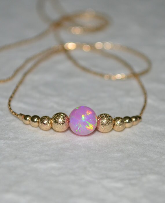 Pink Opal Necklace, Tiny Opal Necklace, simple dainty coin/circle gold necklace, minimalist pendant necklace, bridesmaid jewelry