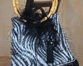 On Sale Handmade Handbag Small Zebra eyelash, purse, tote, clutch,  with real feathers and rhinestone trim.