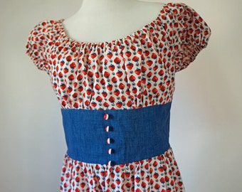 SALE Sweet Strawberry and Chambray Maxi Dress