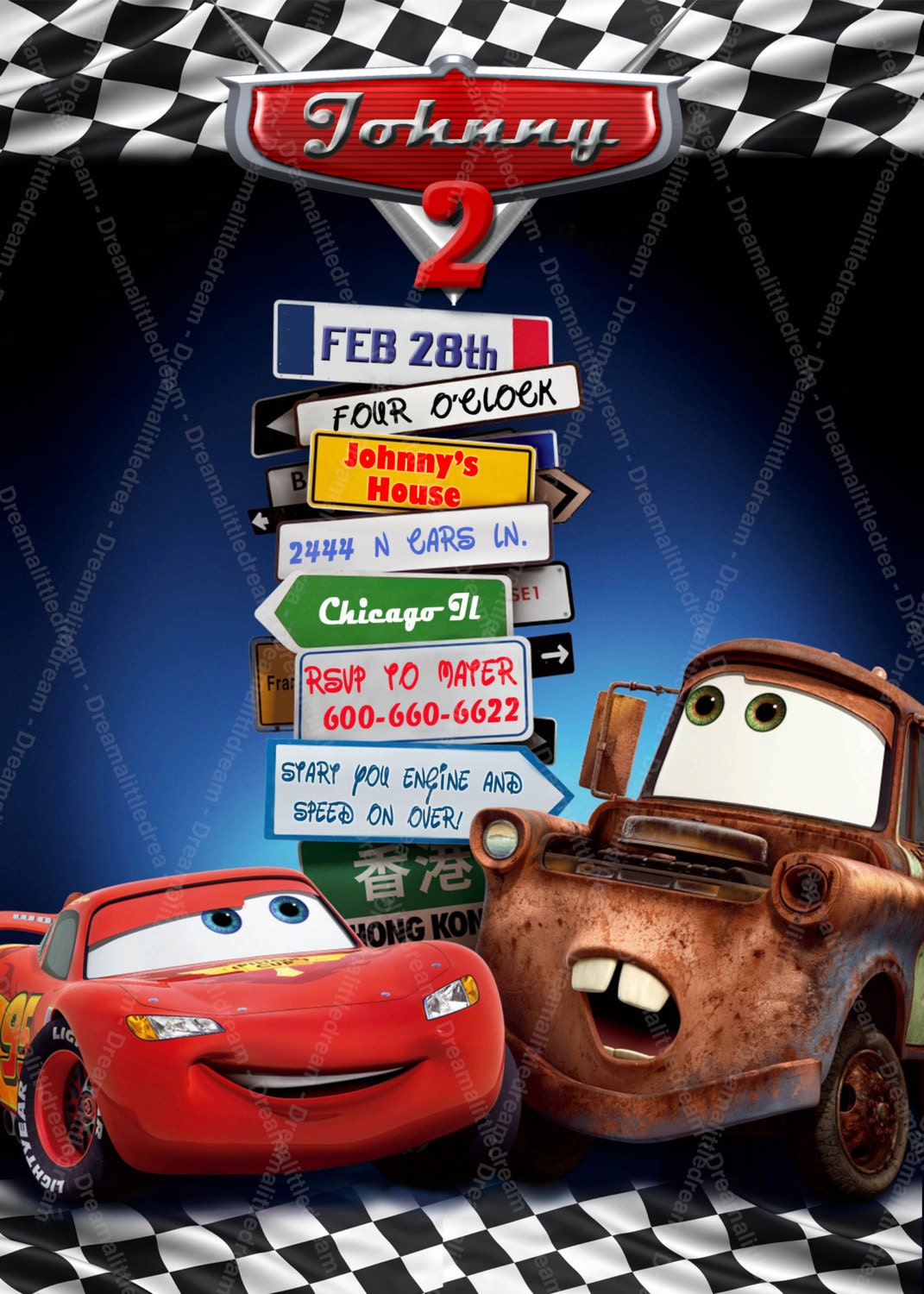 Invitación para imprimir de Cars de Disney