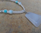 Natural Agate Gemstone Pendant, Hemp Necklace, Blue Snake Skin Jasper, Gift for Her, Surfer Girl Jewelry, Free Shipping in USA