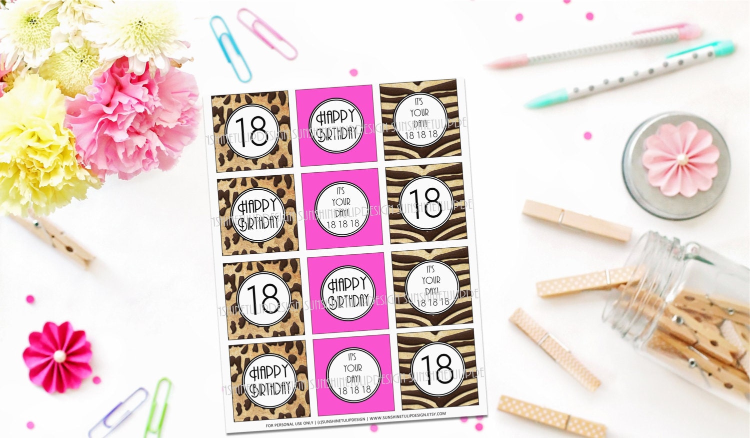 18th Birthday Printable Cupcake Toppers Sticker Labels and