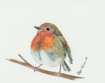 Items similar to Rockin' Robin Watercolor Illustration Bird Print ...