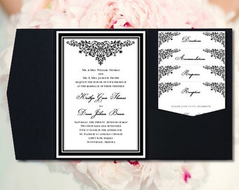 DIY Pocketfold Wedding Invitations Anna Maria Black White Printable Templates Instant Download Order