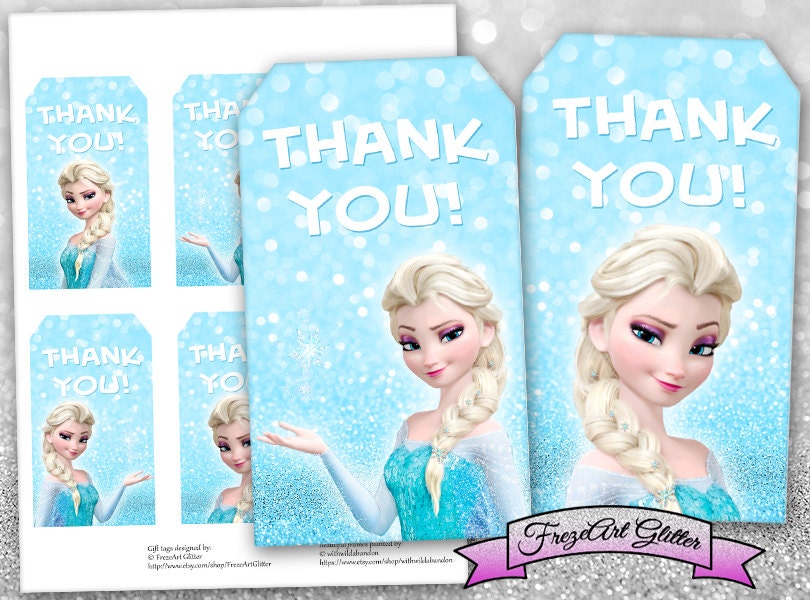 Frozen Elsa Thank you tags Gift tags Printable by FrezeArtGlitter