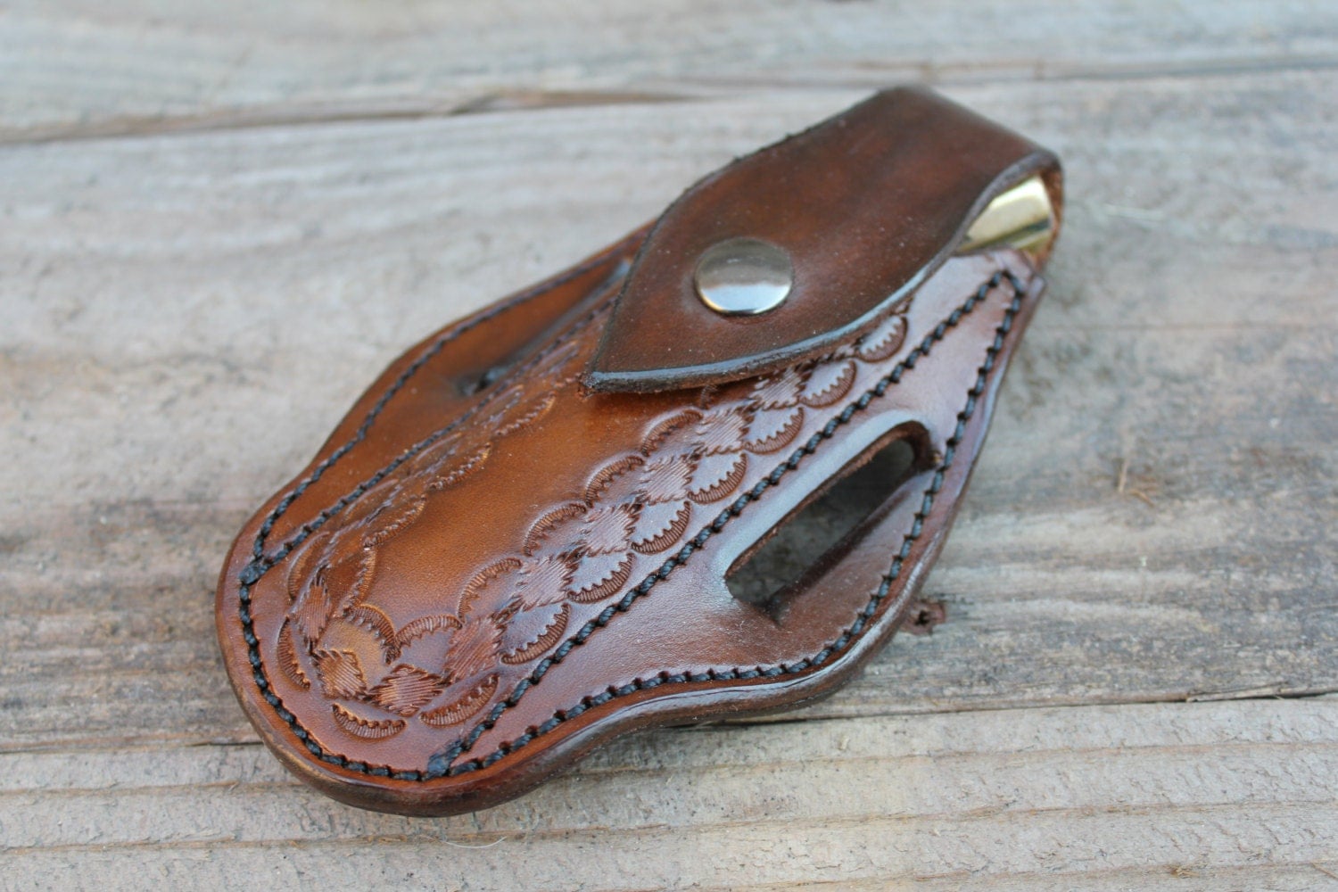 Handmade Custom Folding Knife Sheath by TIN BADGE LEATHER