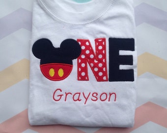 Red and black mickey mouse birthday outfit - 1st birthday shirt - custom birthday shirt