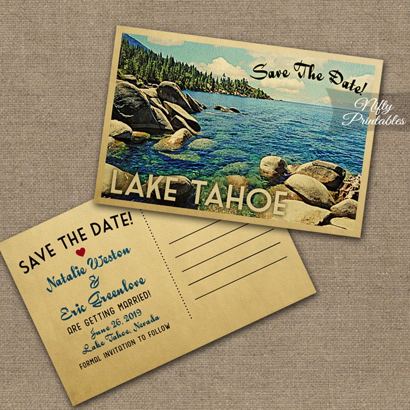 Lake Tahoe Wedding Lake Tahoe Save The Date Postcards Vintage Destination Wedding Postcard Printable Vtw
