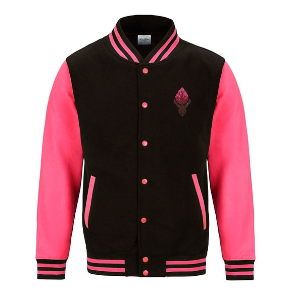 Items similar to Neon Pink and Black Varsity Jacket With 'The Birds and