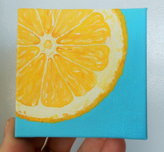 Lemon Slice Painting Slice of Fruit Art Mini by Mae2Designs