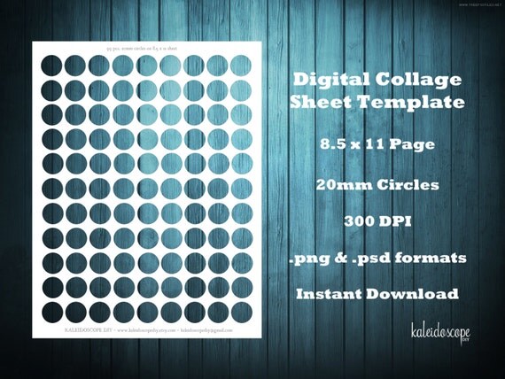 20mm Round Circles DIY Digital Collage Sheet Template