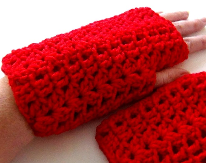 Vibrant Red Fingerless Gloves - Texting Gloves - Hobo Mittens - Red Wristwarmers