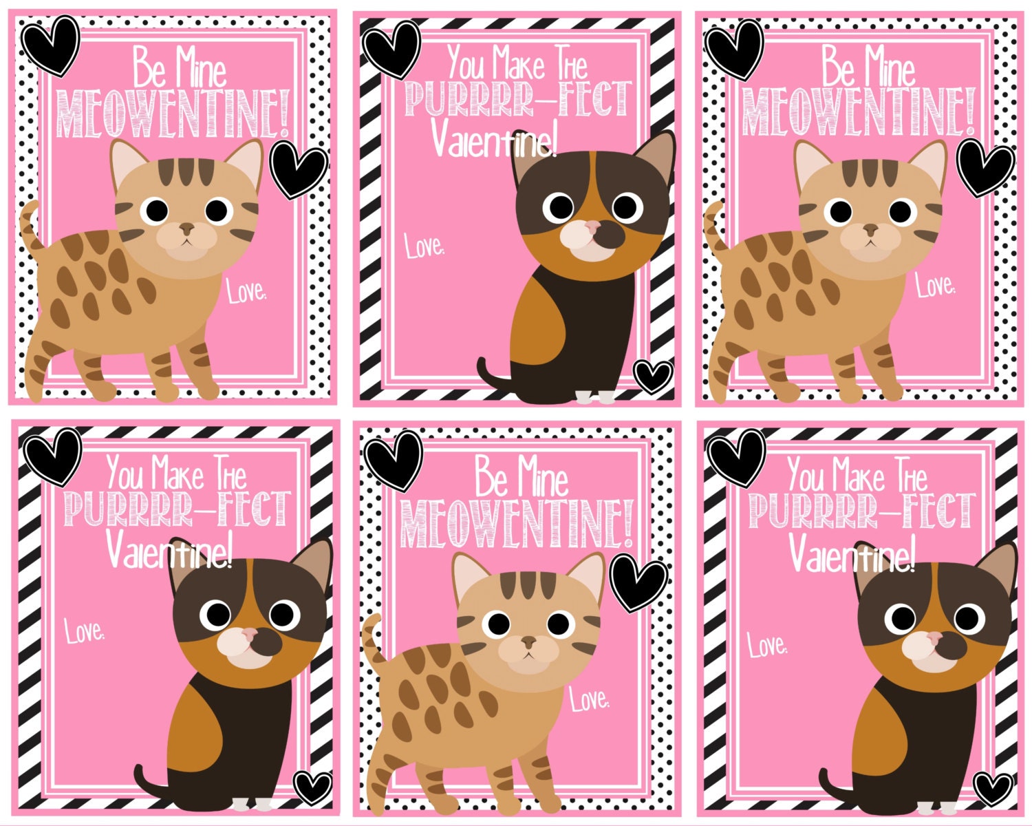 Printable Kids Valentine Cards Kitty Valentine's Happy