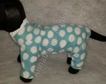 Fleece Dog Pajamas, Polka Dot Fleece Dog Pajamas, Dog CLothing, Dog Apparel