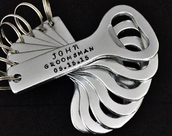 Groomsmen Bottle Opener Gift Set- Personalized Hand Stamped Wedding Bridal Party