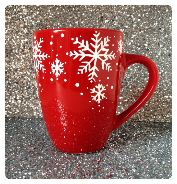 Christmas mug Red Snowflake mug hot chocolate coffee cup