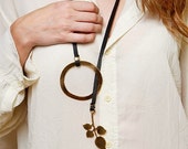 Valentines Day, Fashion Jewelry, Gold Loop Leather Necklace, Gold Circular Bangles, Long Statement Necklace, Accessories Gift Ideas