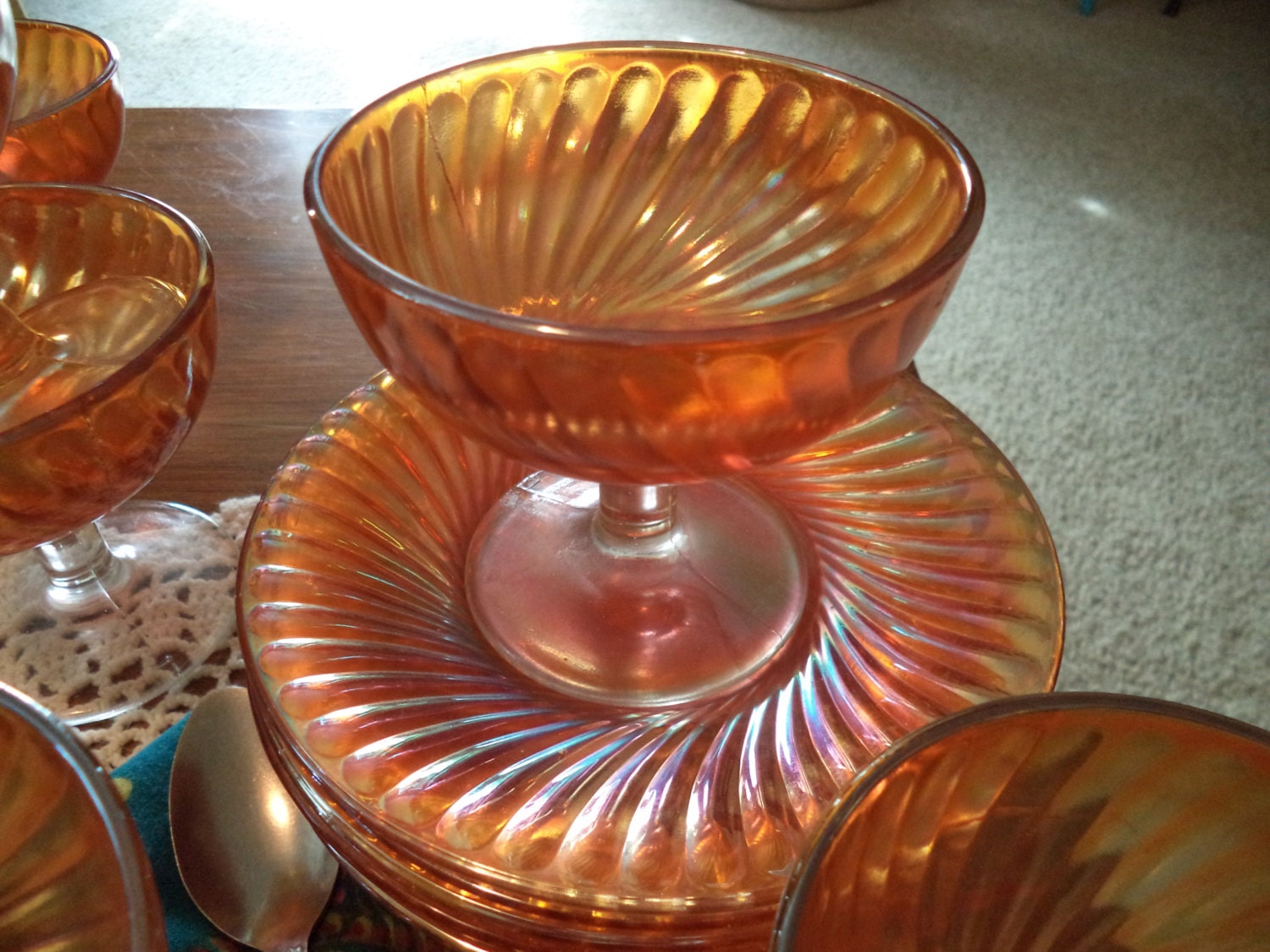 Carnival glass set of dessert dishes and plates/set of