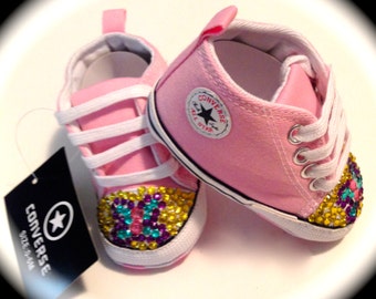 Pink Converse Baby Shoes Bedazzled with a Butterfly 0-6 Months