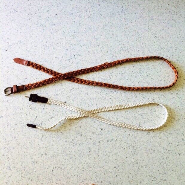 Vintage Brown Cream Braided Belt Set of Two