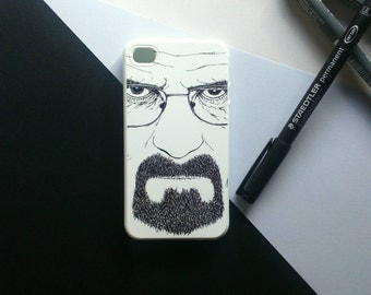 Retrato ilustración de Heisenberg (Walter White) de Breaking Bad en blanco y negro.Funda carcasa iPhone 6 6s plus 5 5s 5c 4 4s