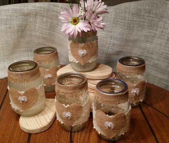 Items similar to Rustic Mason jar wedding decor, country wedding candle